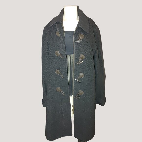 Brooks Brothers Wool Blend Black Duffle Coat Toggle Closures Size 12 - Picture 3 of 12